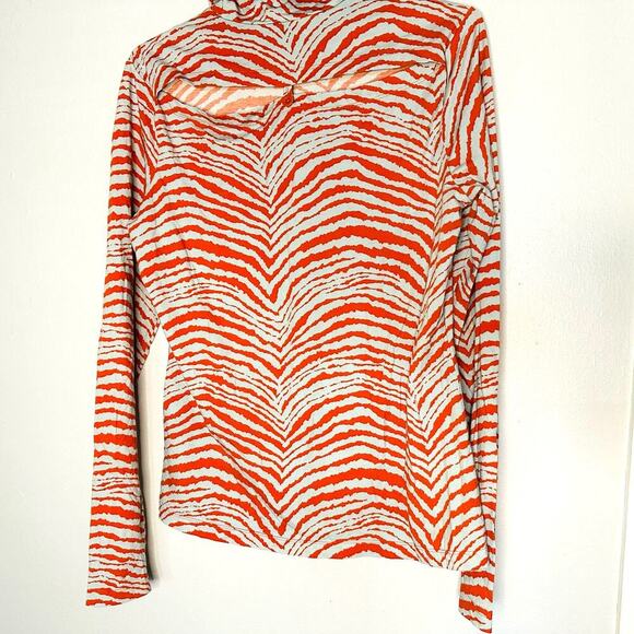 Proenza Schouler Women's White Orange Geometric Zebra Turtleneck Top Size XL - Picture 4 of 12